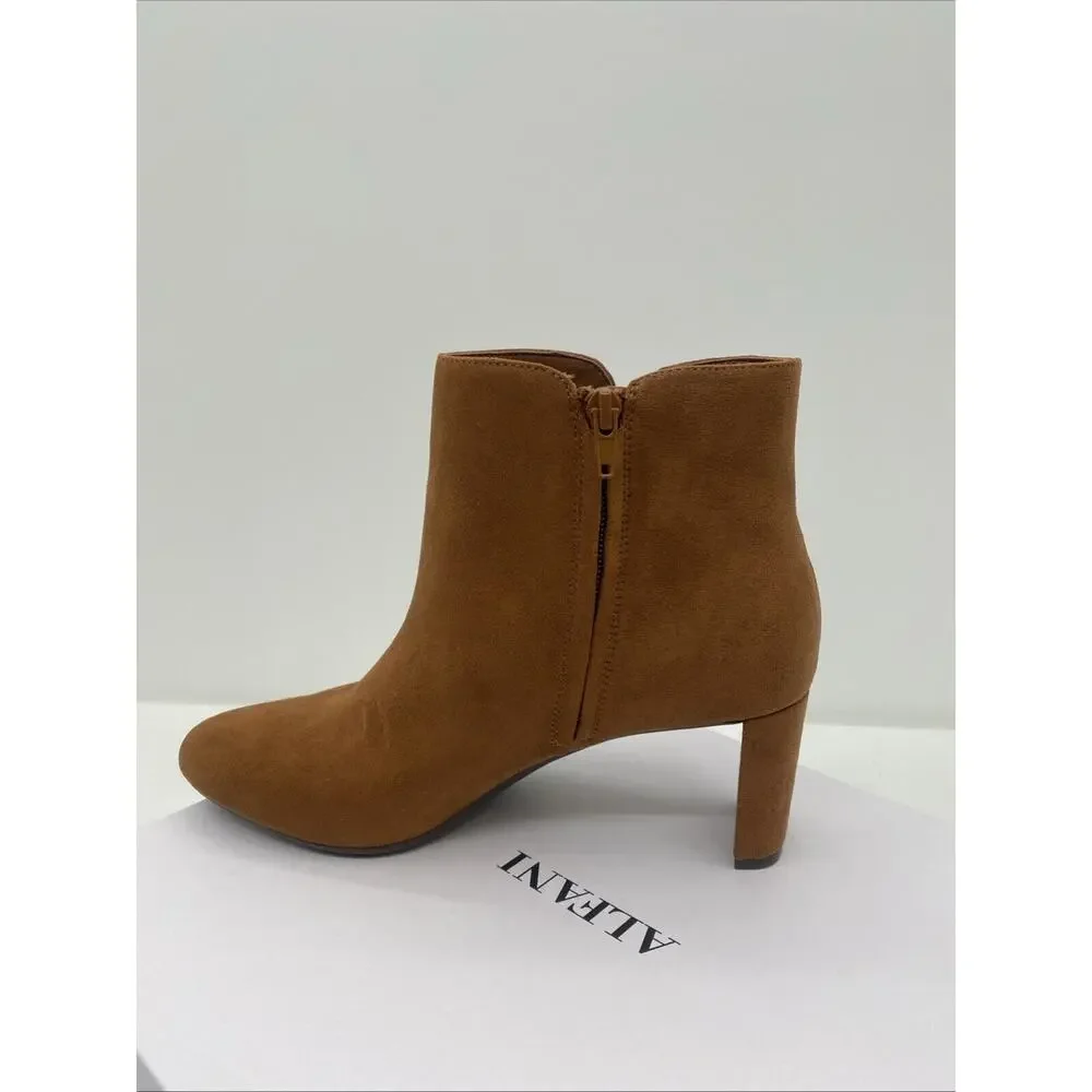 Alfani Womens PAAM Zipper Round Toe Padded Insole Booties Size 11 Cognac
